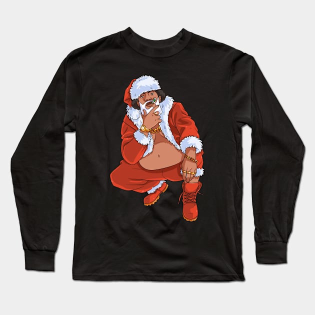 Black Santa Claus Gangster Christmas Long Sleeve T-Shirt by Noseking